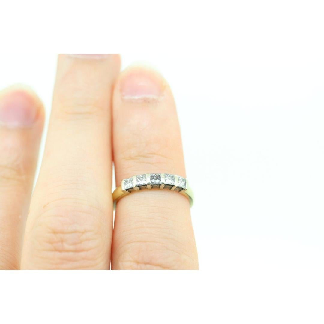 18K Yellow Gold Princess Cut Diamond Engagement Band - 18K Diamond Wedding Band For Sale 5