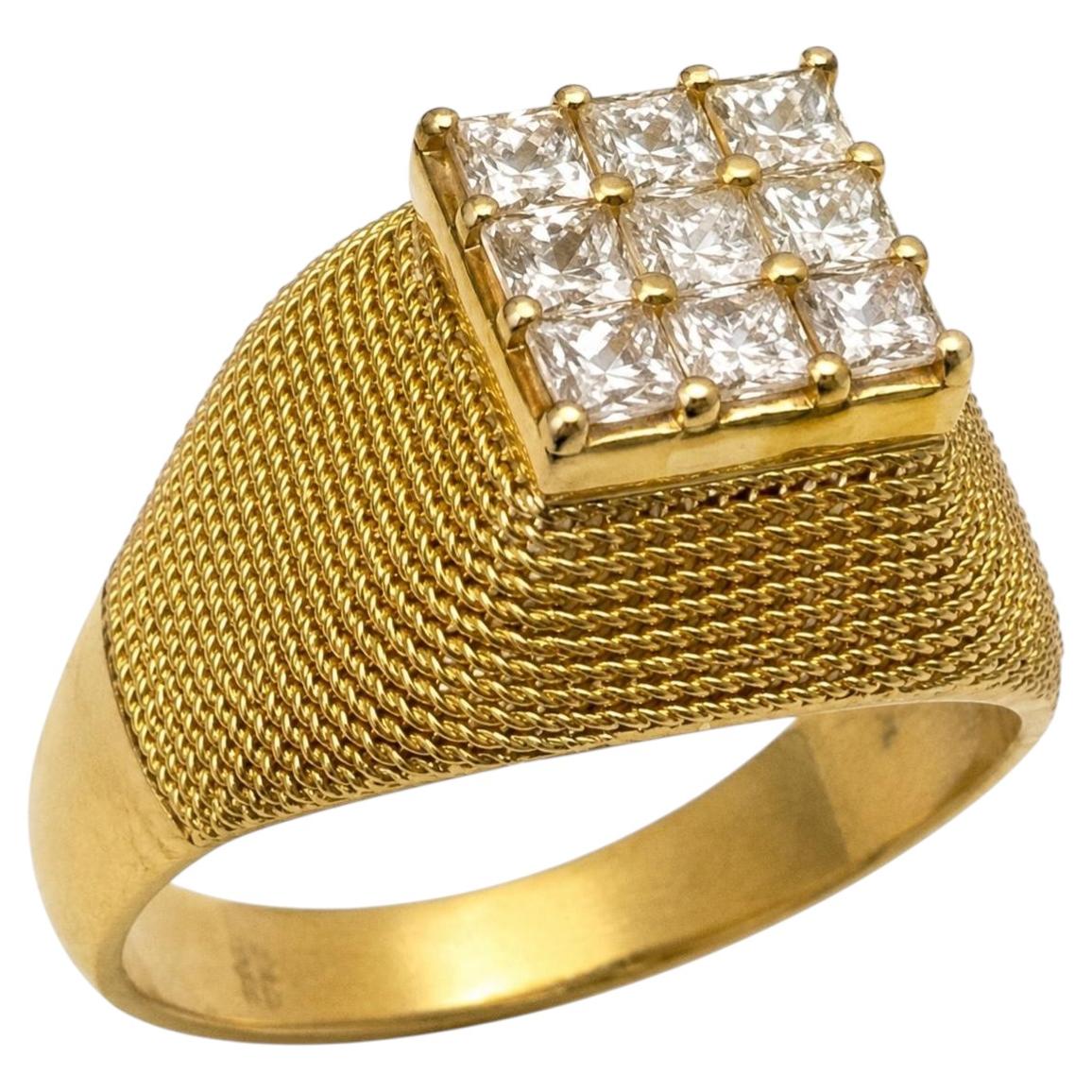 18K Yellow Gold Princess Cut Diamond Square Head Ring
