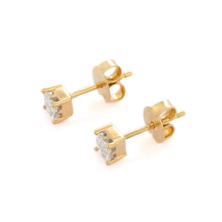 Studs create a subtle beauty while showcasing the colors of the natural precious gemstones and illuminating diamonds making a statement.

Square cut Diamond studs in 18K gold. Embrace your look with these stunning pair of earrings suitable for any
