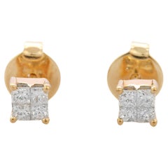 18K Yellow Gold Princess Cut Diamond Stud Earrings