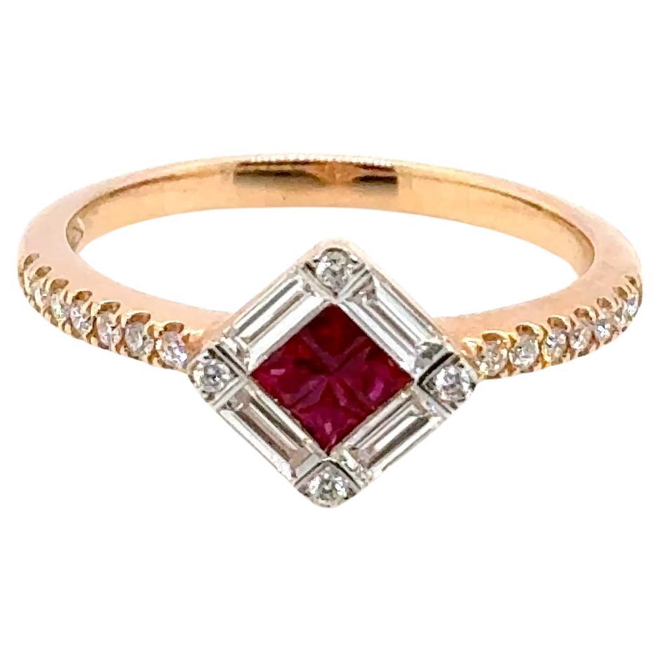 Bague de fiançailles en or jaune 18k Princess Cut Emerald Cts 0.20 Diamond Engagement Ring