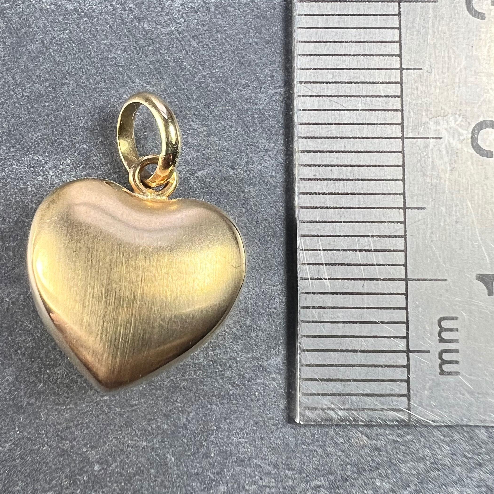 18K Yellow Gold Puffy Love Heart Charm Pendant For Sale 5