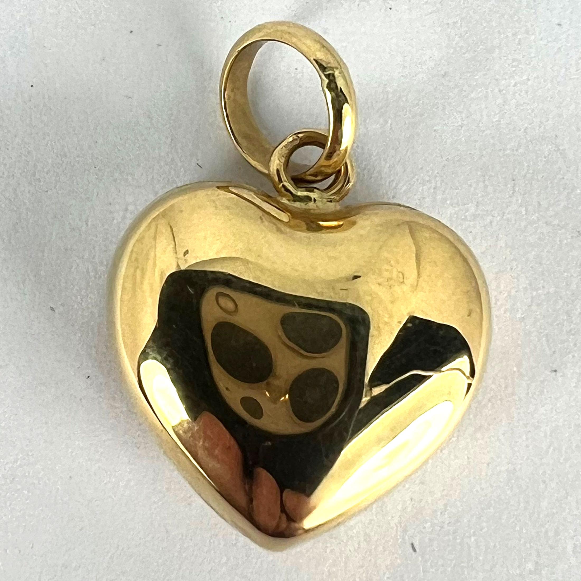 18K Yellow Gold Puffy Love Heart Charm Pendant For Sale 7