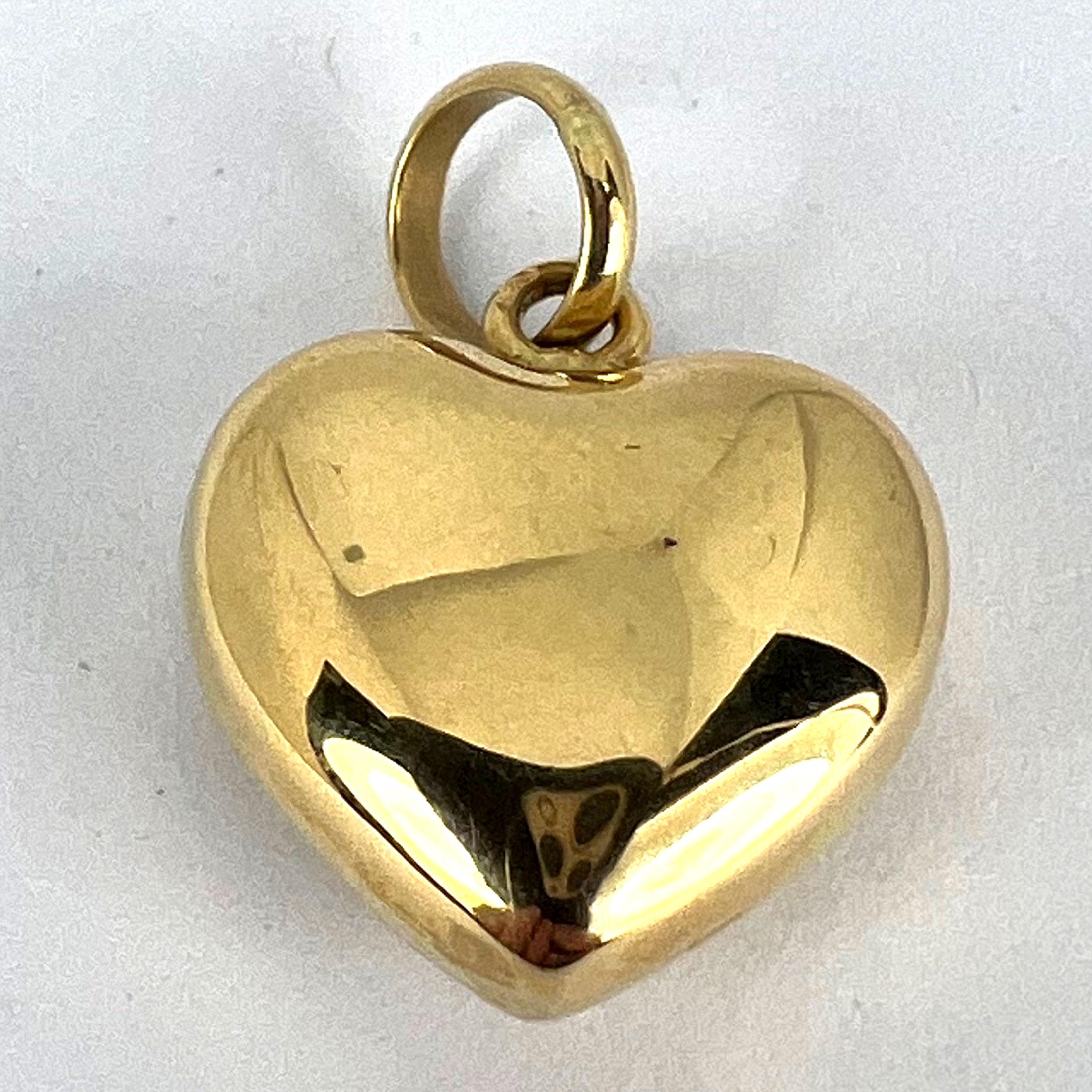 18K Yellow Gold Puffy Love Heart Charm Pendant For Sale 9
