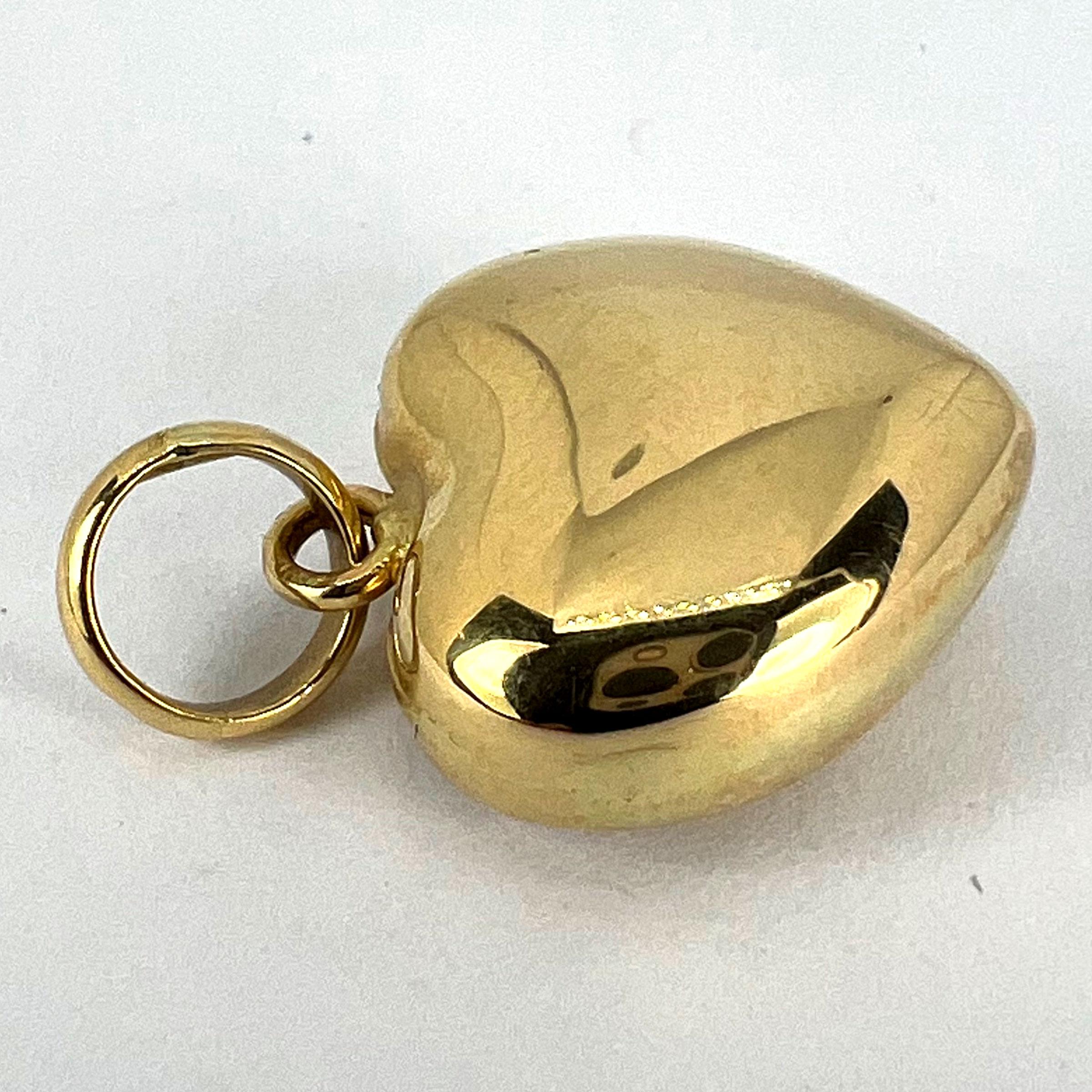 18K Yellow Gold Puffy Love Heart Charm Pendant For Sale 10