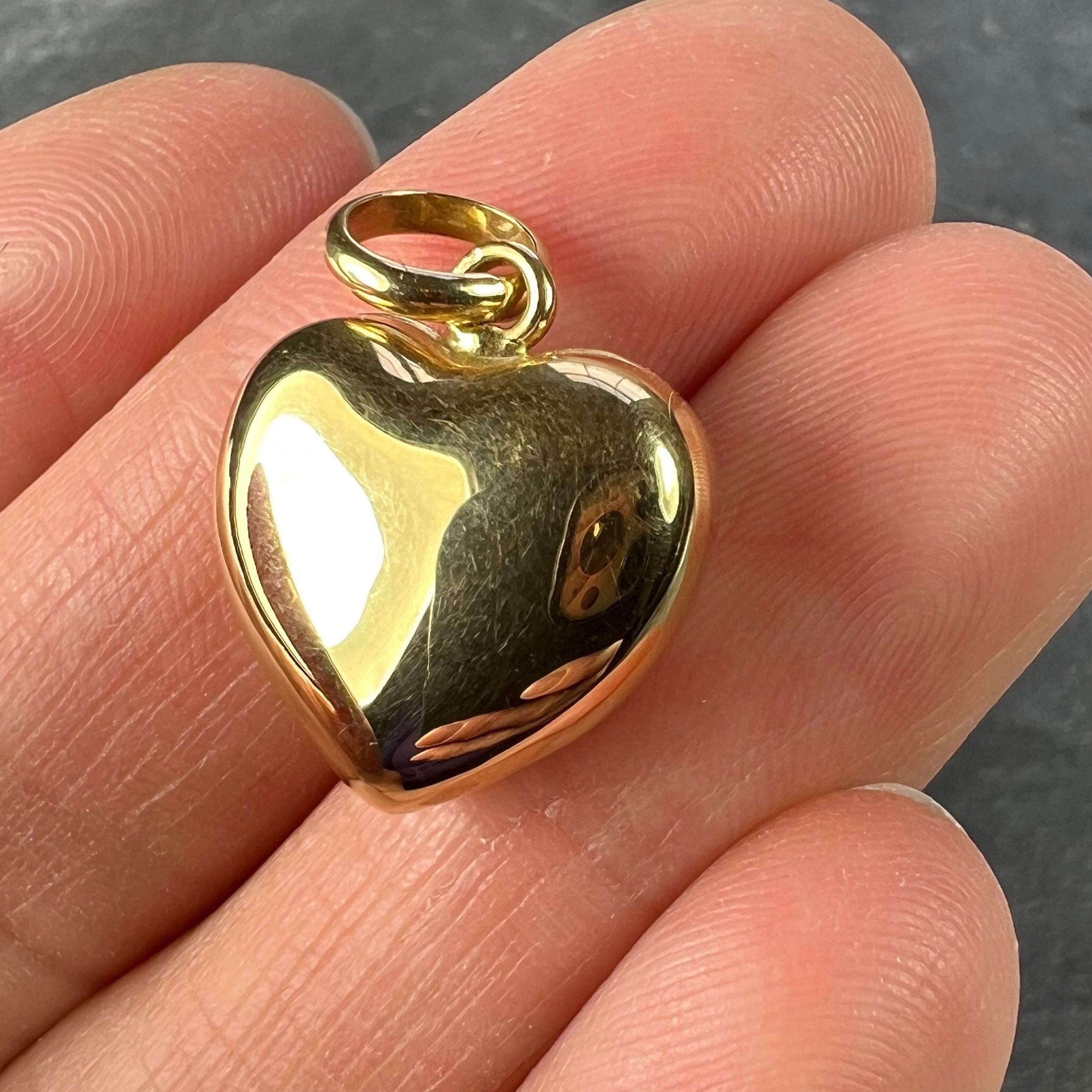 18K Yellow Gold Puffy Love Heart Charm Pendant For Sale 1