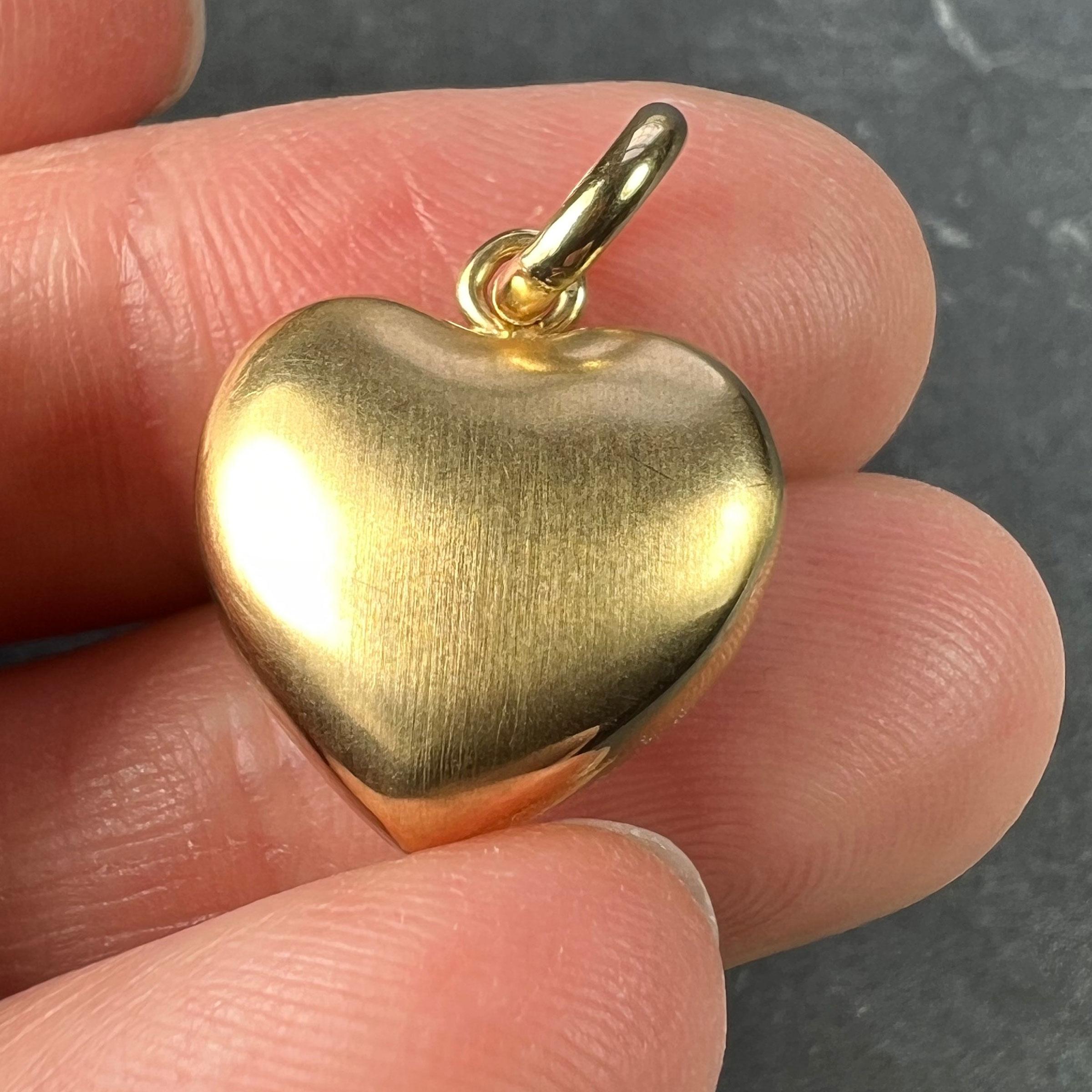 18K Yellow Gold Puffy Love Heart Charm Pendant For Sale 4