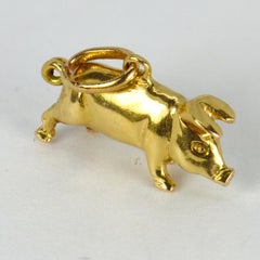 18 Karat Yellow Gold Puffy Pig Charm Pendant