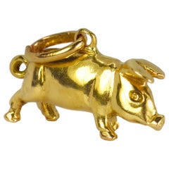 18 Karat Yellow Gold Puffy Pig Charm Pendant