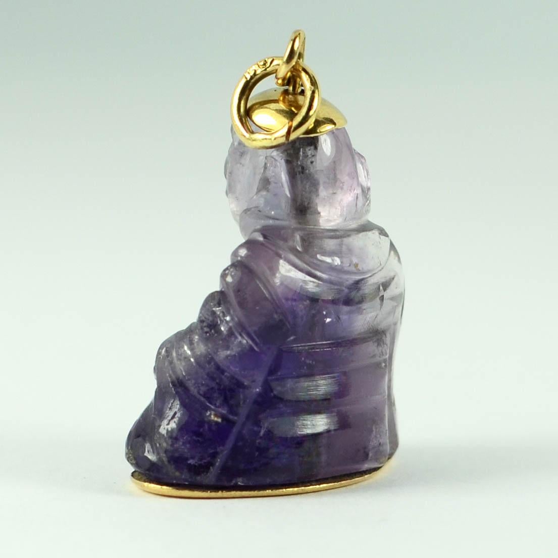 Uncut 18 Karat Yellow Gold Purple Amethyst Buddha Large Charm Pendant