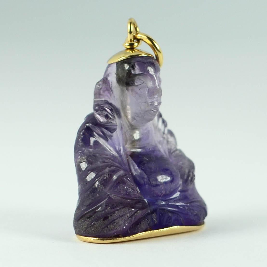 18 Karat Yellow Gold Purple Amethyst Buddha Large Charm Pendant 2