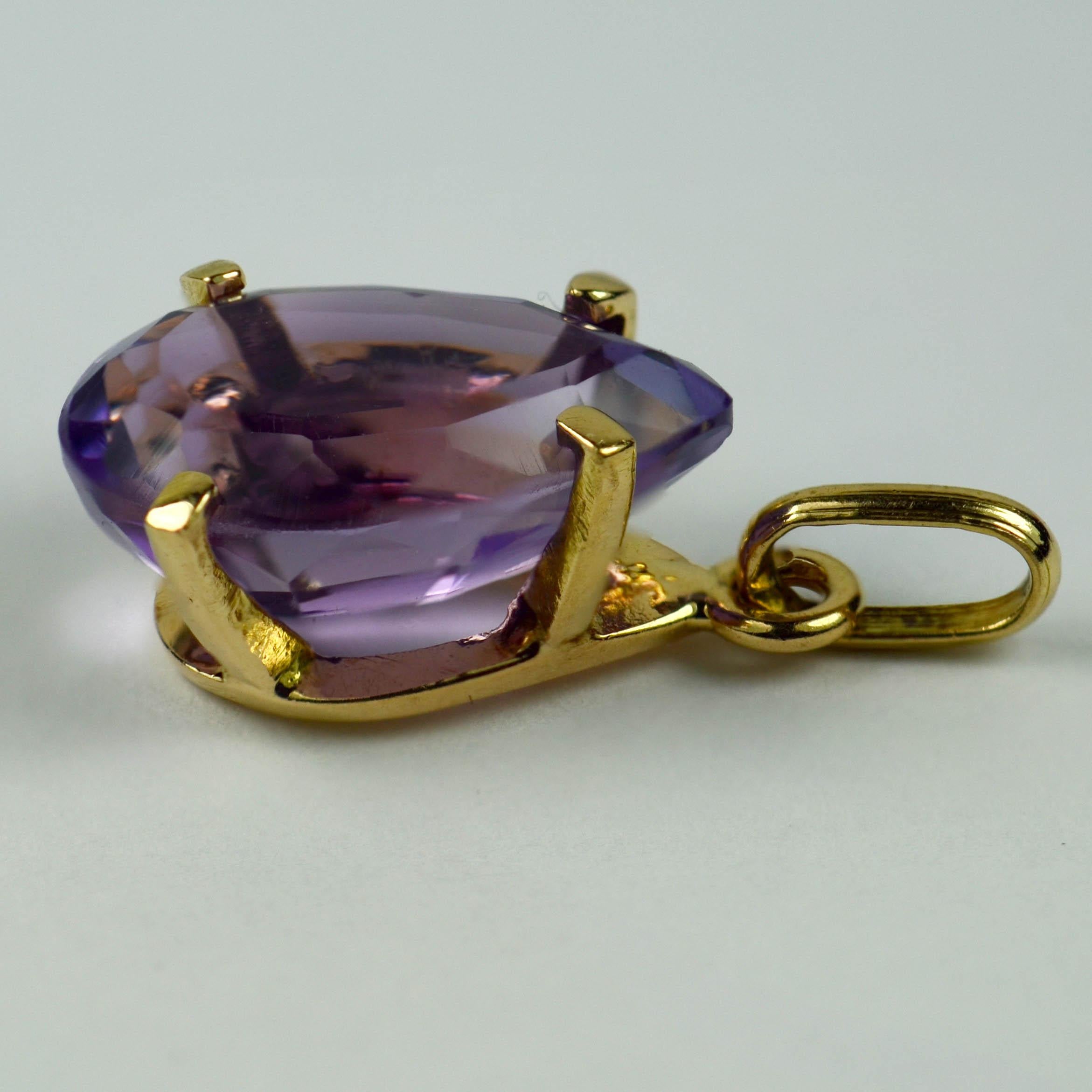 Women's or Men's 18 Karat Yellow Gold Purple Amethyst Pear Shape Pendant