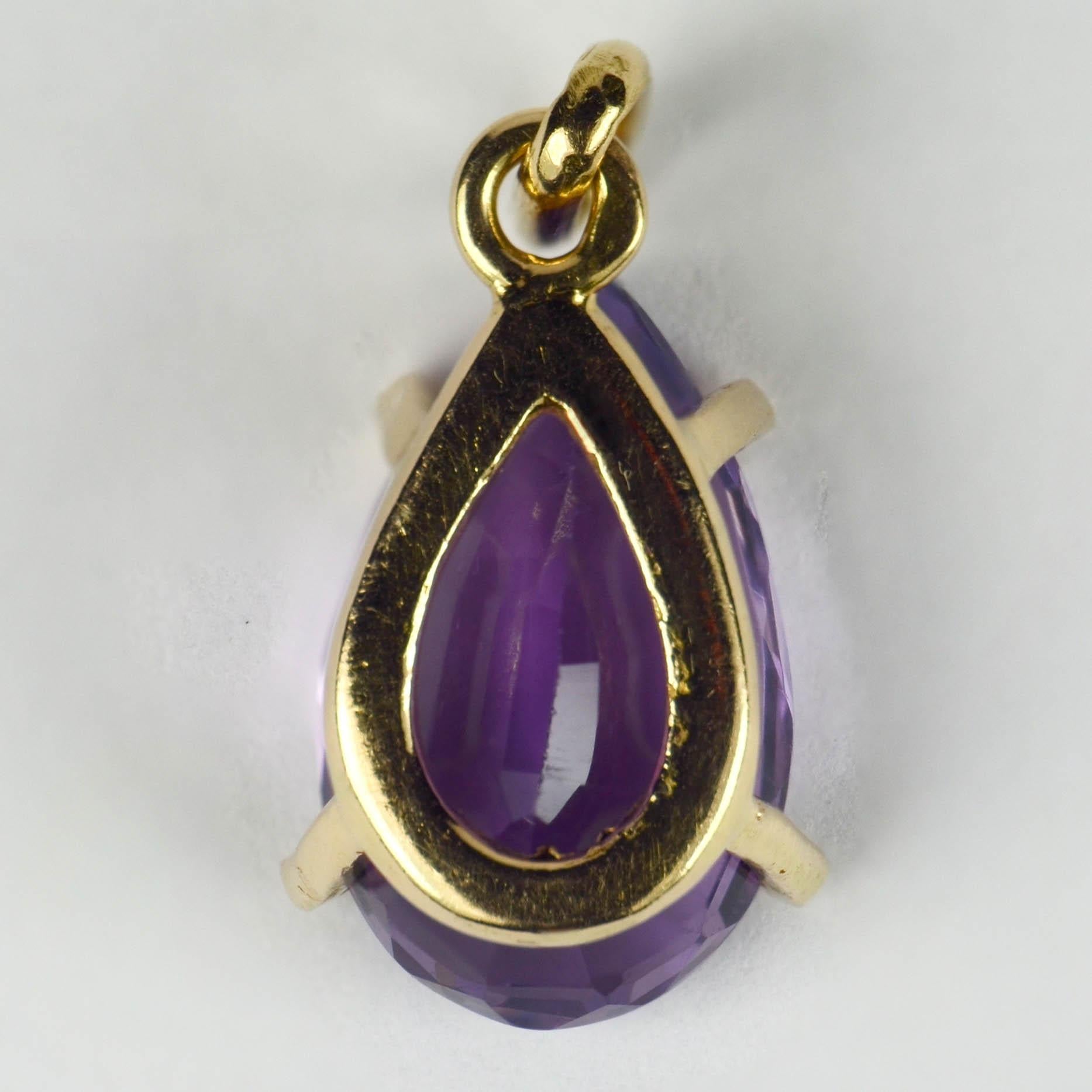 18 Karat Yellow Gold Purple Amethyst Pear Shape Pendant 1