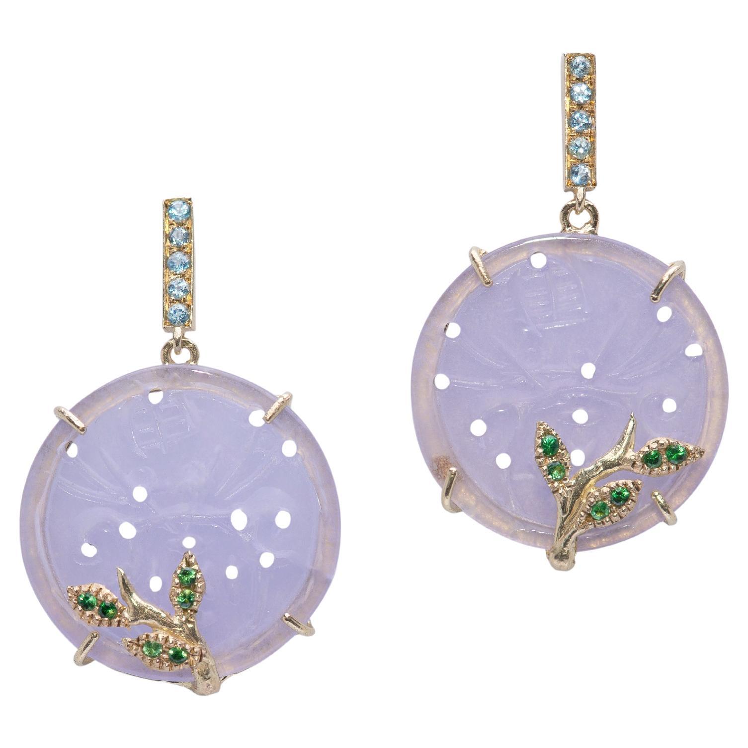 Rossella Ugolini 18K Gold Purple Rose Quartz Blue Topaz Tsavorite Earrings