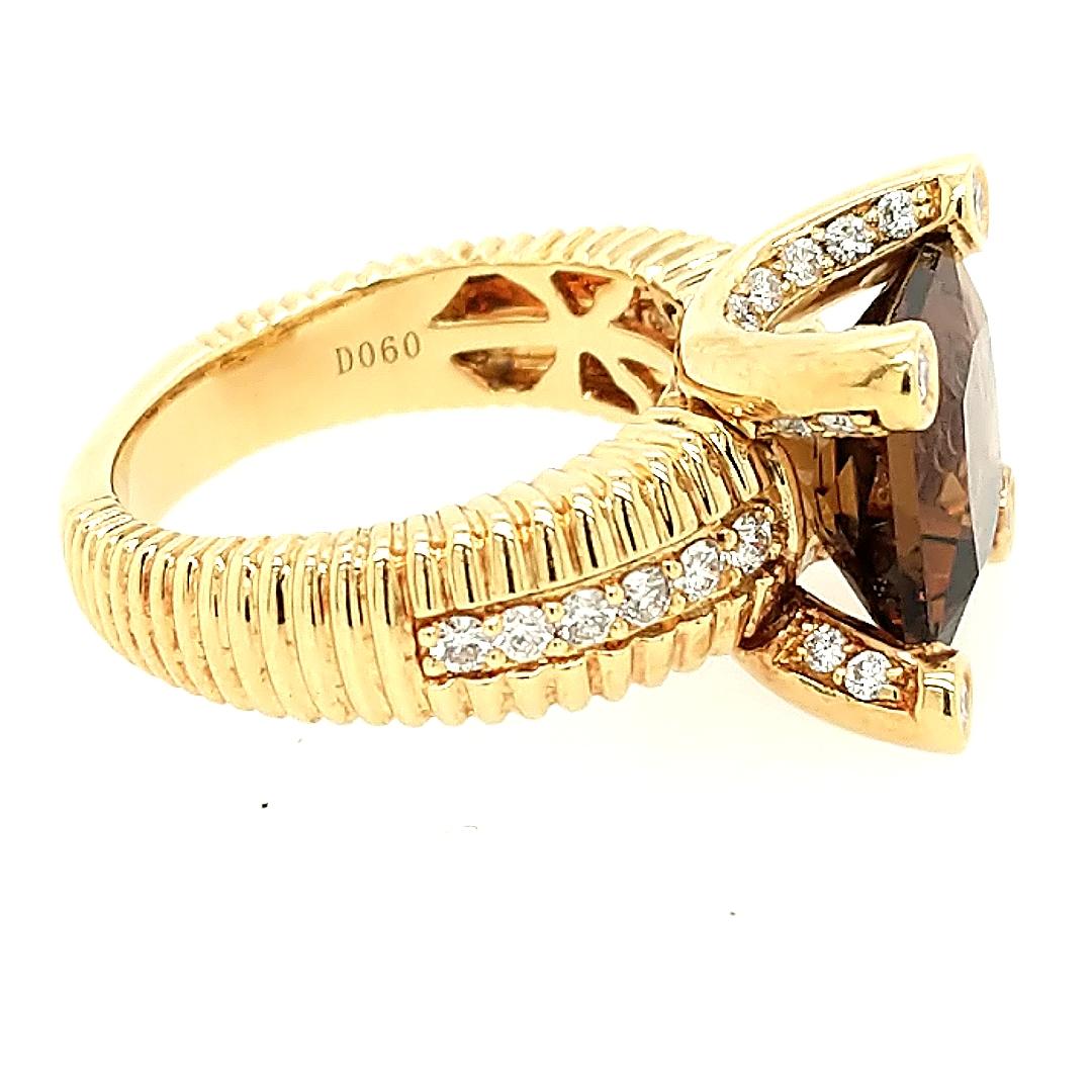 Princess Cut 18 Karat Yellow Gold Quartz and Diamond Cocktail Ring For Sale