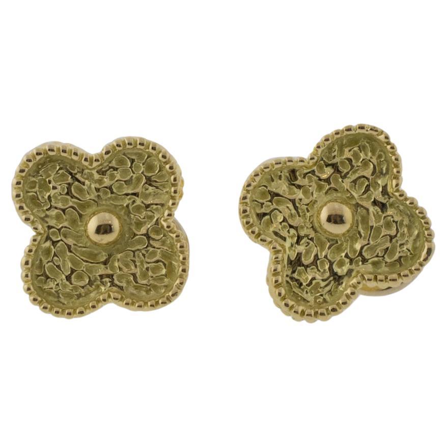 18K Yellow Gold Quatrefoil Lever Back Earrings For Sale