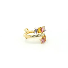 18k Yellow Gold Rainbow Baguette Sapphire and Diamond Eternity Ring