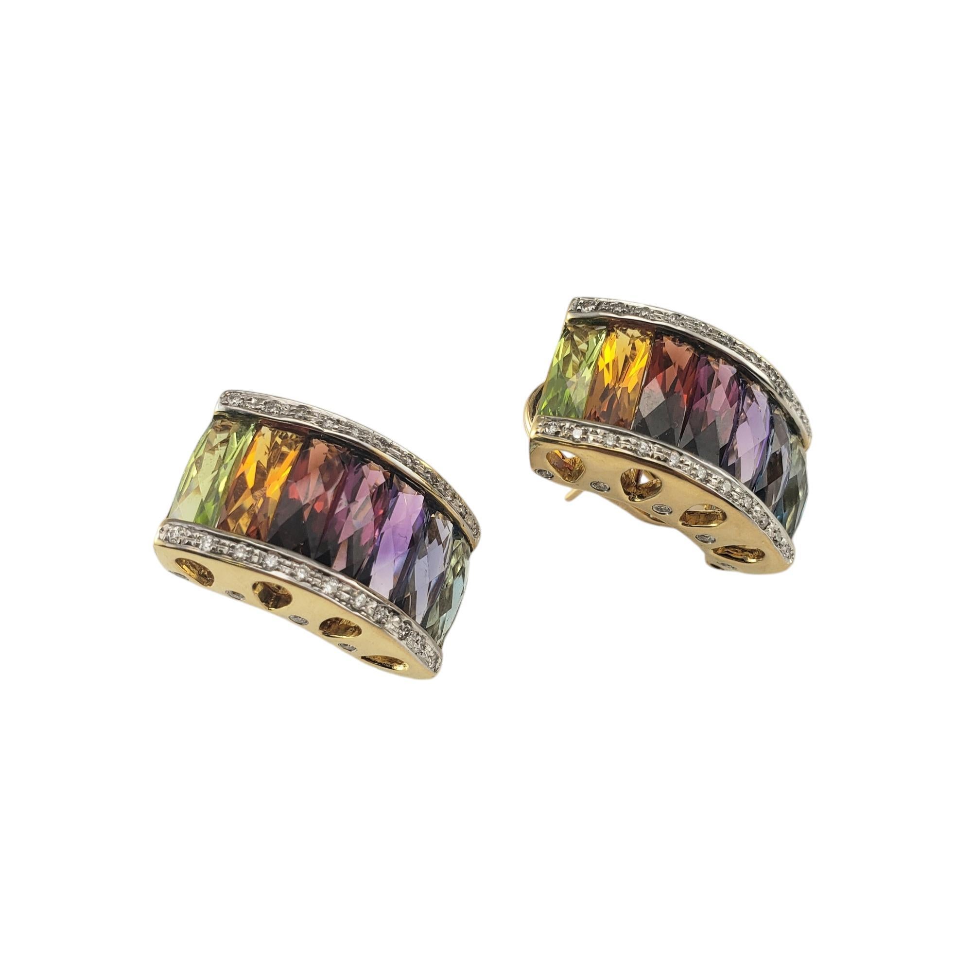 Contemporary 18K Yellow Gold Rainbow Gemstone and Diamond Omega Back Earrings  #20720 For Sale