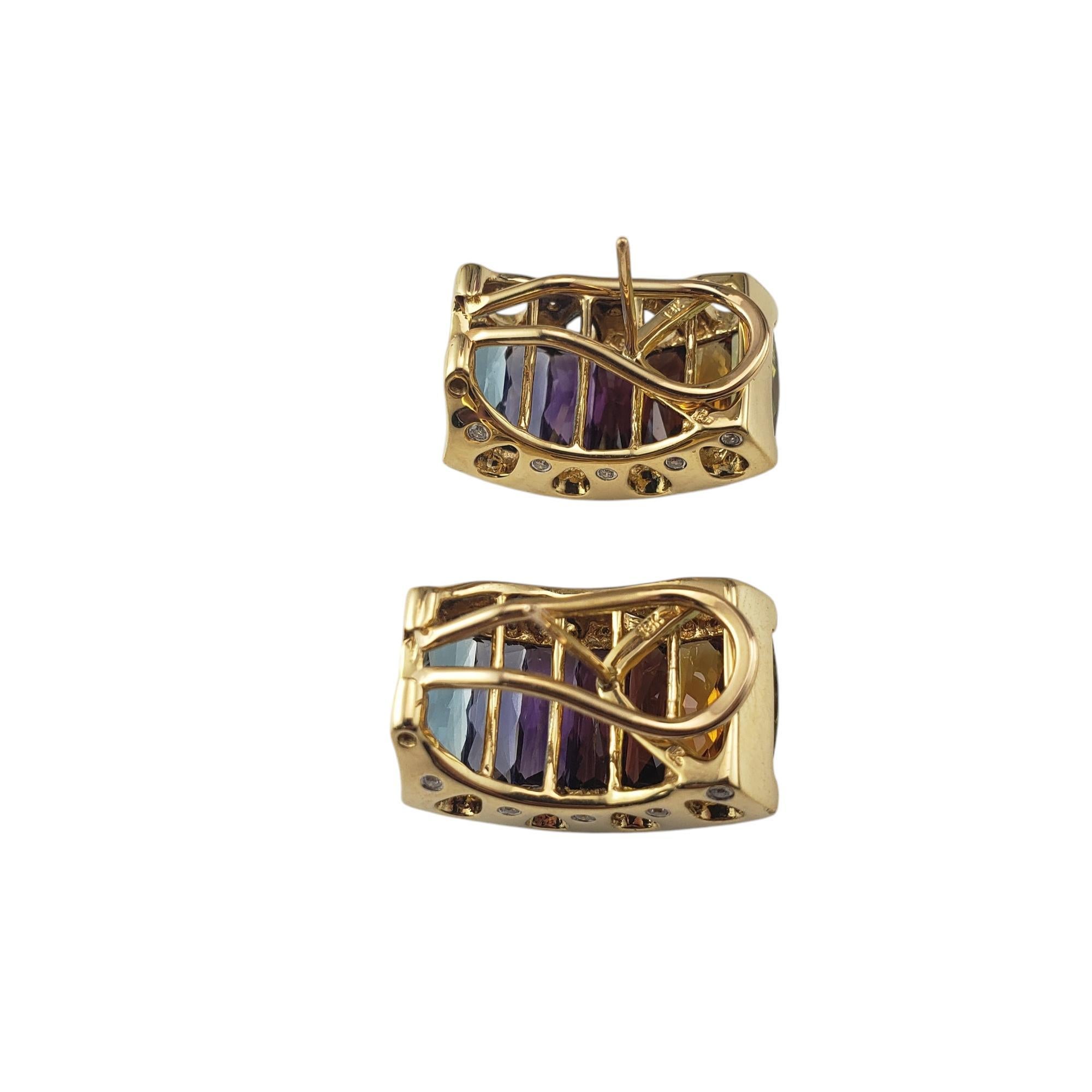 Baguette Cut 18K Yellow Gold Rainbow Gemstone and Diamond Omega Back Earrings  #20720 For Sale