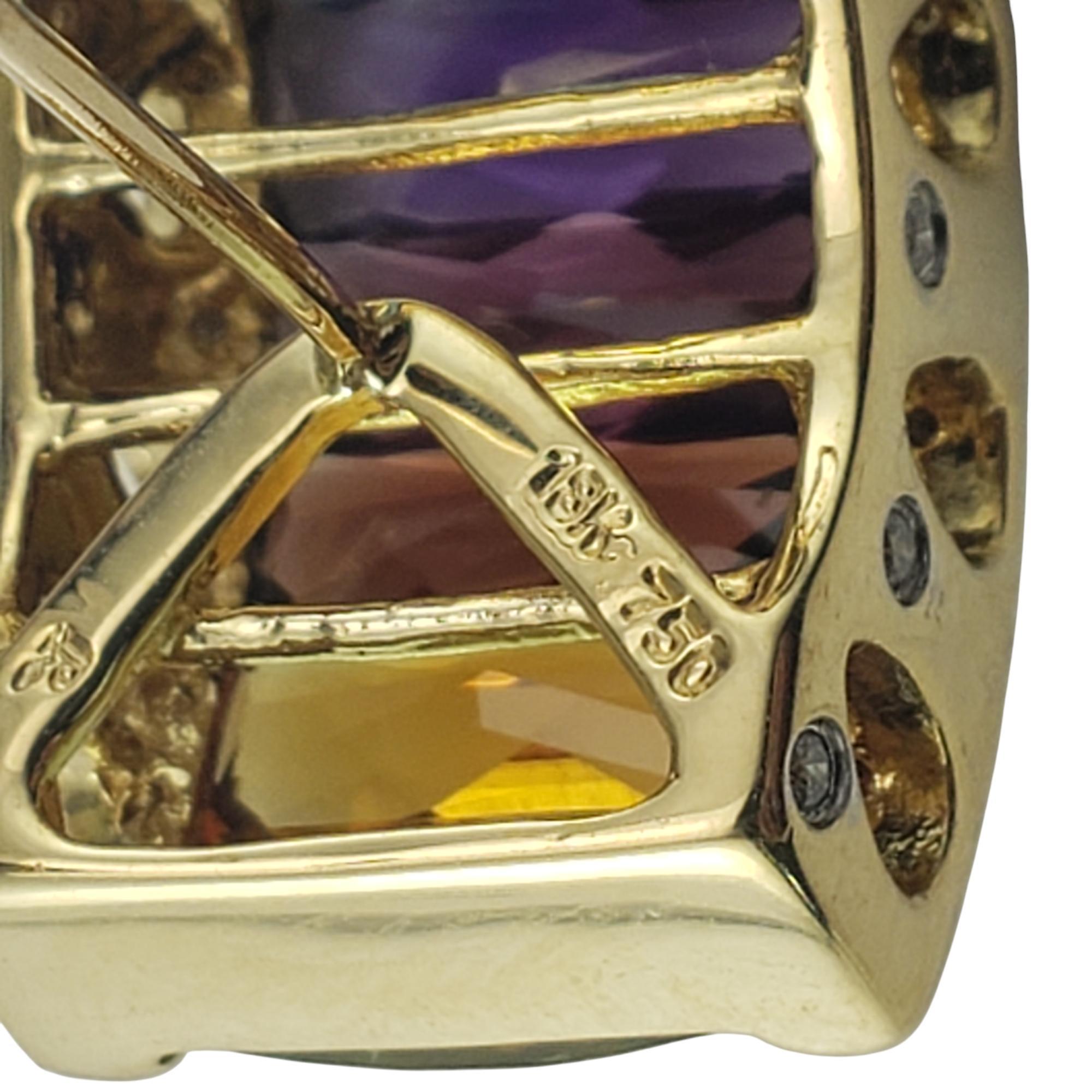 18K Yellow Gold Rainbow Gemstone and Diamond Omega Back Earrings  #20720 In Good Condition For Sale In Washington Depot, CT