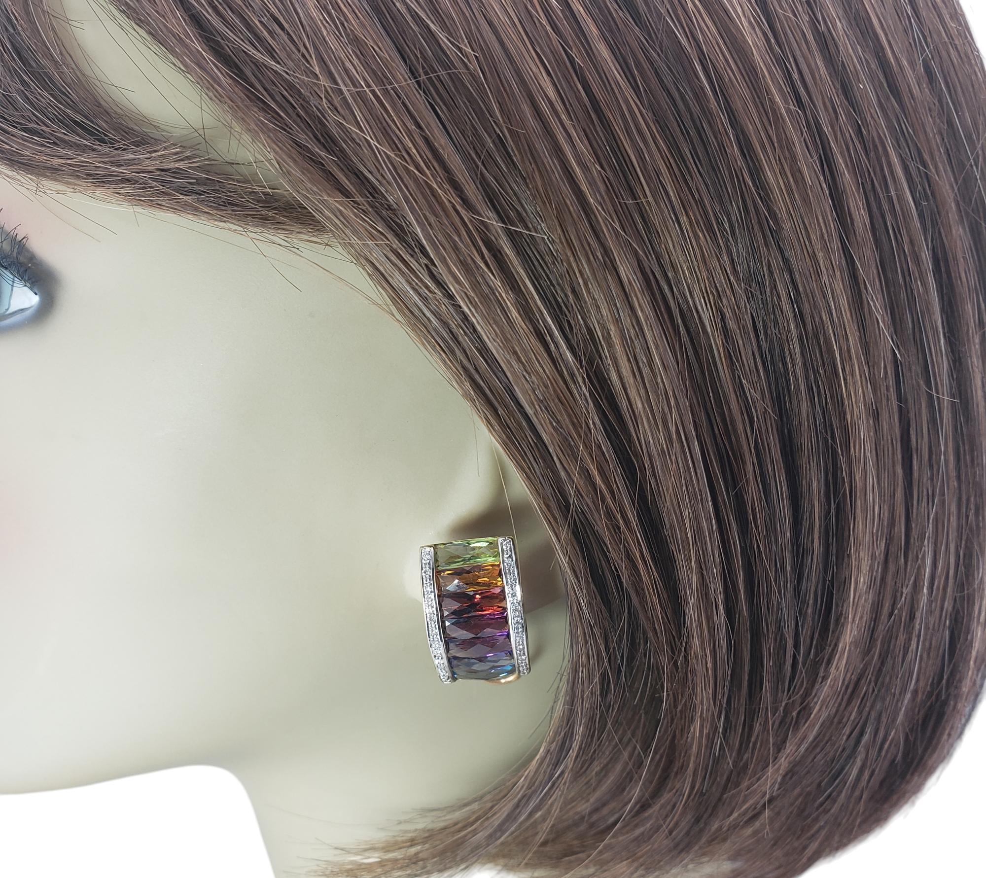 18K Yellow Gold Rainbow Gemstone and Diamond Omega Back Earrings  #20720 For Sale 1