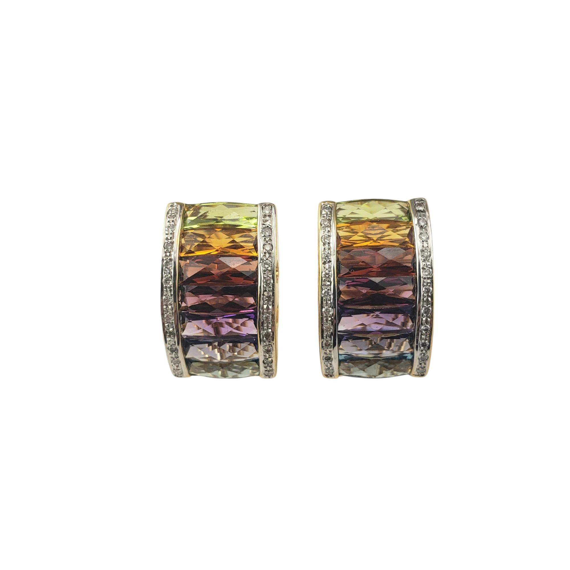 18K Yellow Gold Rainbow Gemstone and Diamond Omega Back Earrings  #20720 For Sale