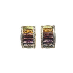 18K Gelbgold Regenbogen Edelstein und Diamant Omega Back Ohrringe  #20720