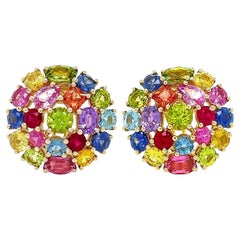 Pendientes de oro amarillo de 18 quilates con gema arco iris