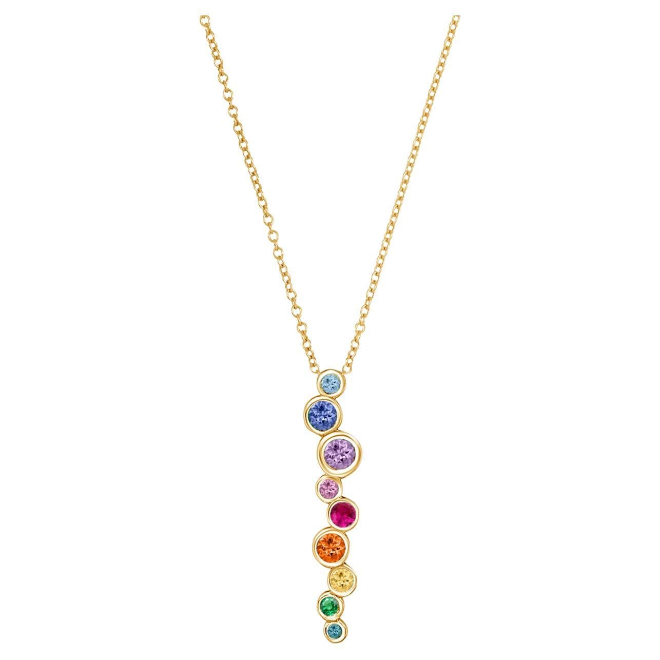 Colgante Cascada Larga Arco Iris Oro Amarillo 18k