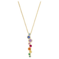 Ciondolo a cascata lungo arcobaleno in oro giallo 18k