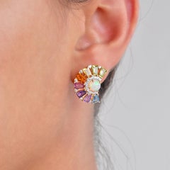 Boucles d'oreilles Art Déco en or 14K Rainbow Diamonds pierres multicolores Opale d'Ethiopie