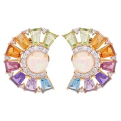 Pendientes Deco de Opalo Etíope con Diamantes Multicolor Arcoiris de Oro Amarillo de 18 K