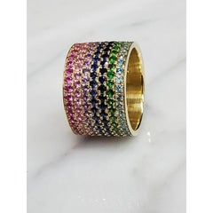 18K Yellow Gold Rainbow Sapphire Cigar Ring