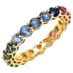 18K Yellow Gold Rainbow Sapphire Eternity Ring