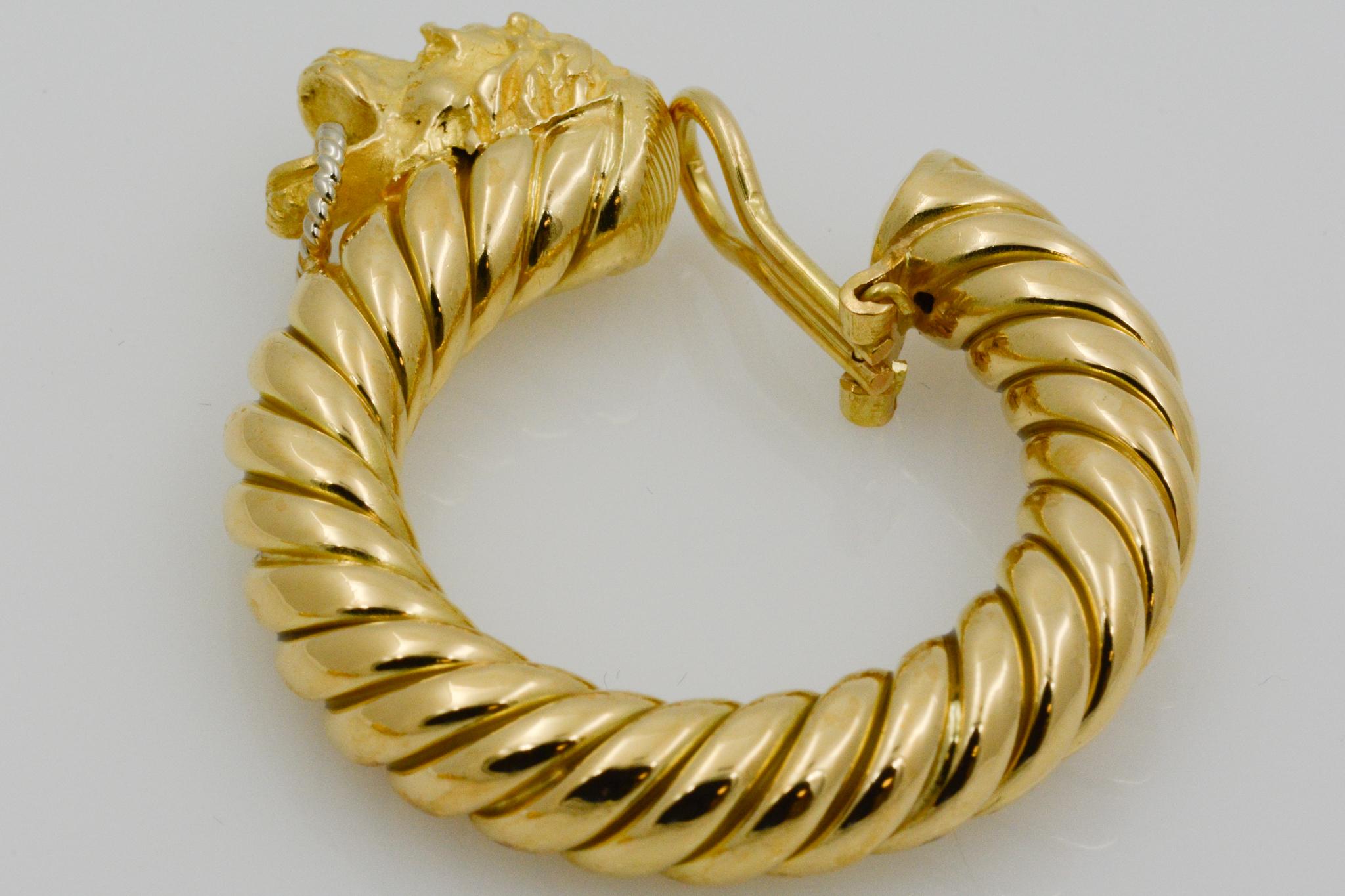 18 Karat Yellow Gold Ram Hoop Earrings 1