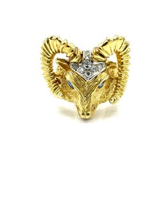 18K Yellow Gold Rams Head Ring with 0.14 Carats in Diamonds
