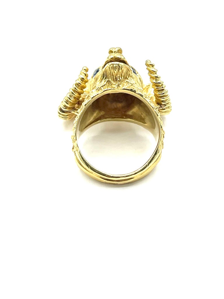 18K Yellow Gold Rams Head Ring with 0.14 Carats in Diamonds 1