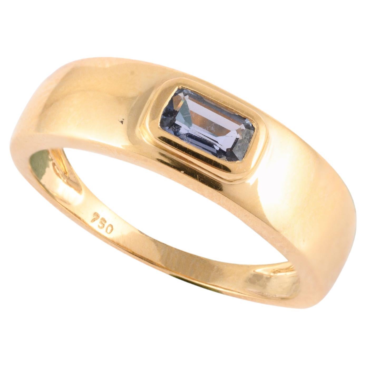18k Solid Yellow Gold Genuine Tanzanite Gemstone Unisex Ring