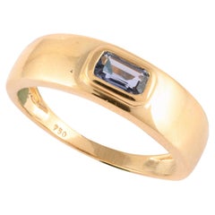 18k solide Gelbgold echte Tansanit Edelstein Unisex Ring
