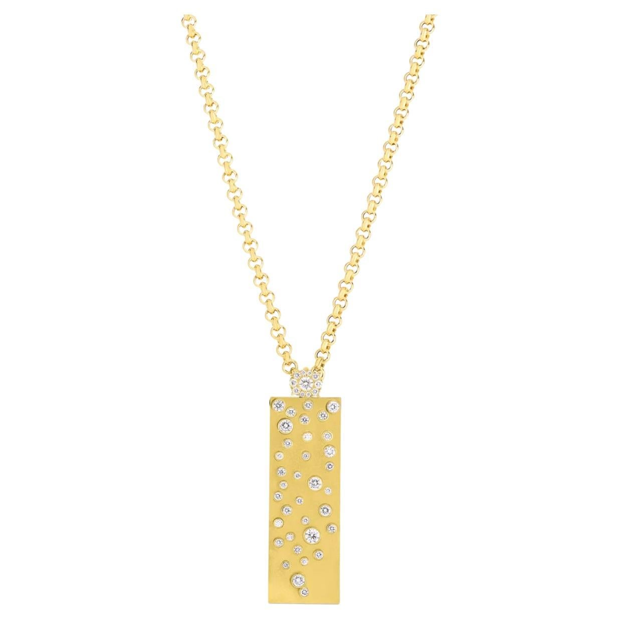 18K Yellow Gold Rectangular Pendant with Bezel Set Diamonds by Fern Freeman