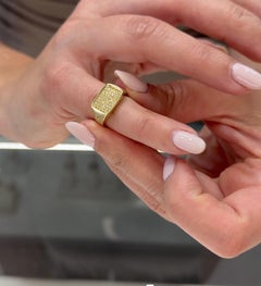 18K Yellow Gold Rectangular Shaped Pinky Ring with Multirow Round Diamonds