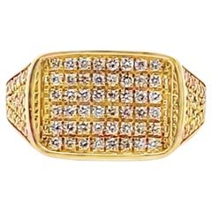 18K Yellow Gold Rectangular Shaped Pinky Ring with Multirow Round Diamonds