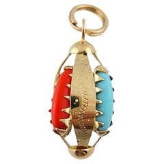 18K Yellow Gold Red & Blue Cabochon Stone Pendant #15932