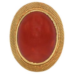 18K Yellow Gold Red Coral Ring 6.9g