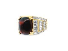 18k Yellow Gold Red Garnet and Diamond Statement Ring