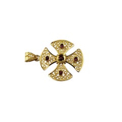 Pendentif croix byzantine en or jaune 18K avec pierres rouges #22444