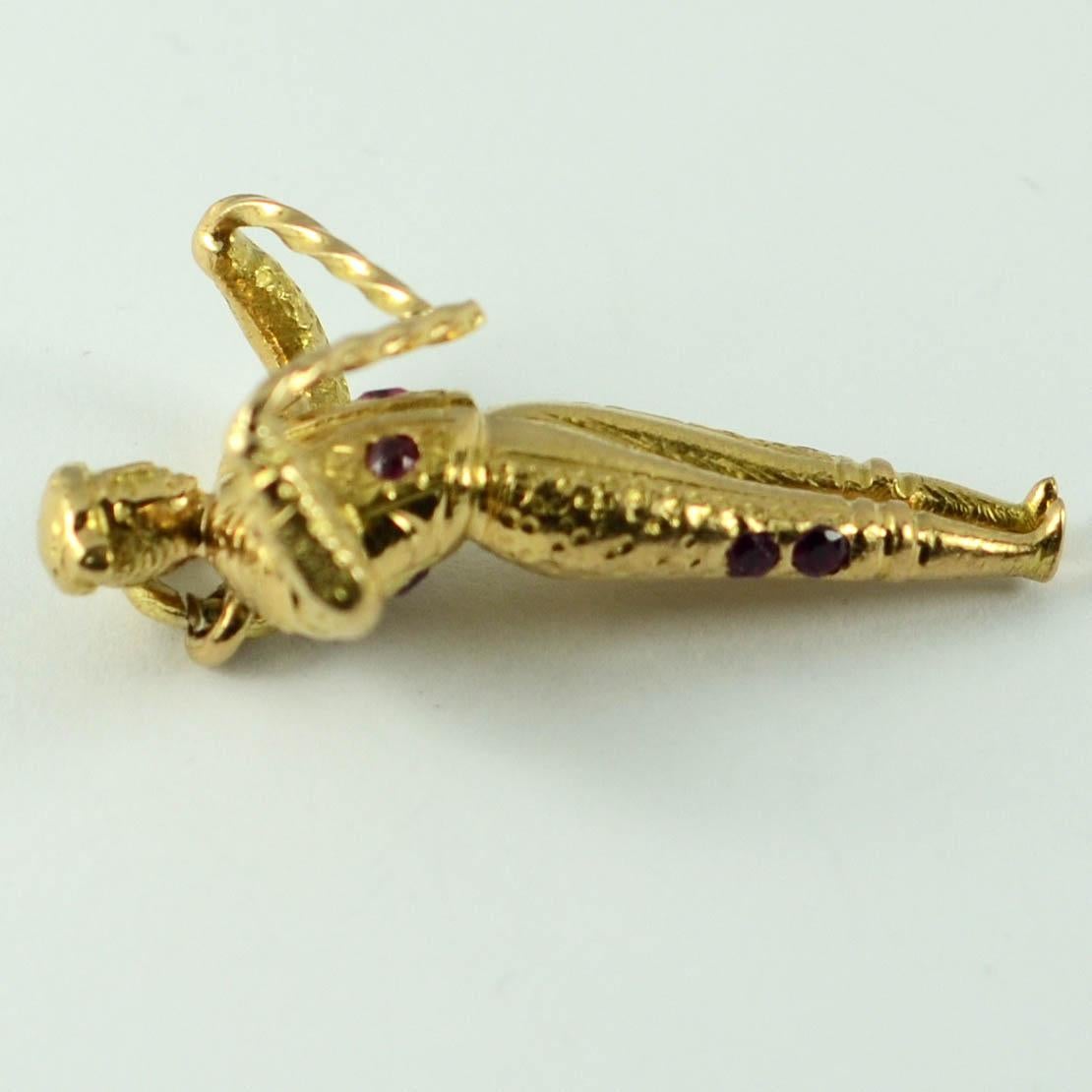 18 Karat Yellow Gold Red Ruby Spanish Matador Charm Pendant In Good Condition For Sale In London, GB