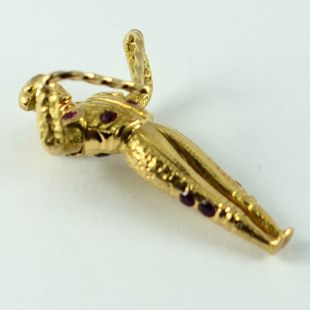 Women's or Men's 18 Karat Yellow Gold Red Ruby Spanish Matador Charm Pendant For Sale