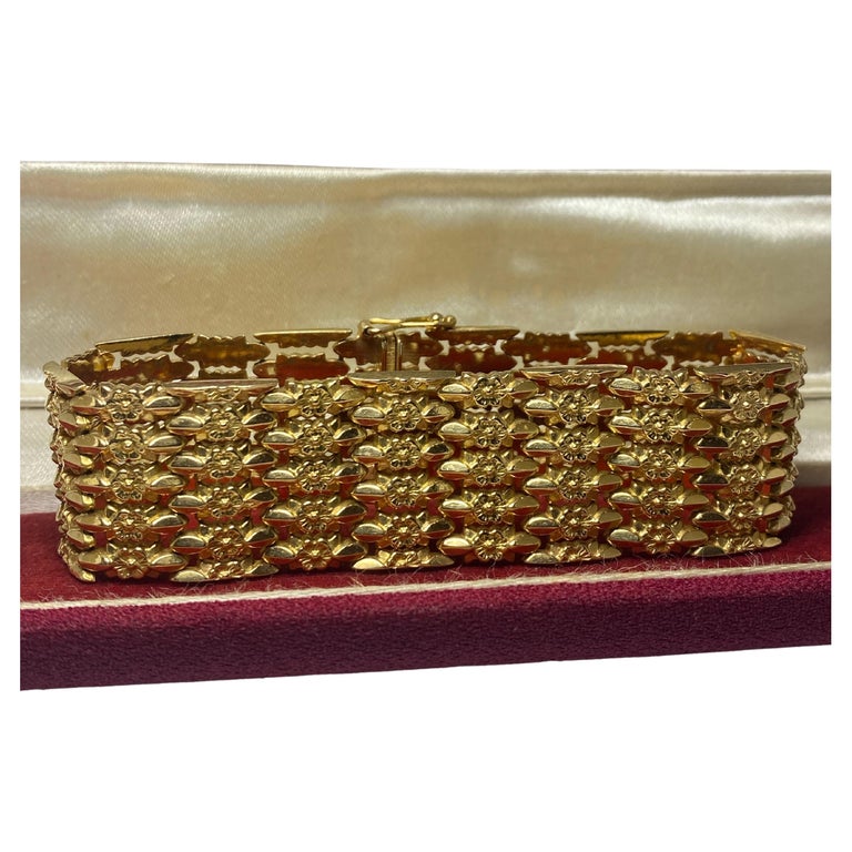 18K Yellow Gold Retro Embossed Floral Bracelet, Weight 42.4gr. Italy