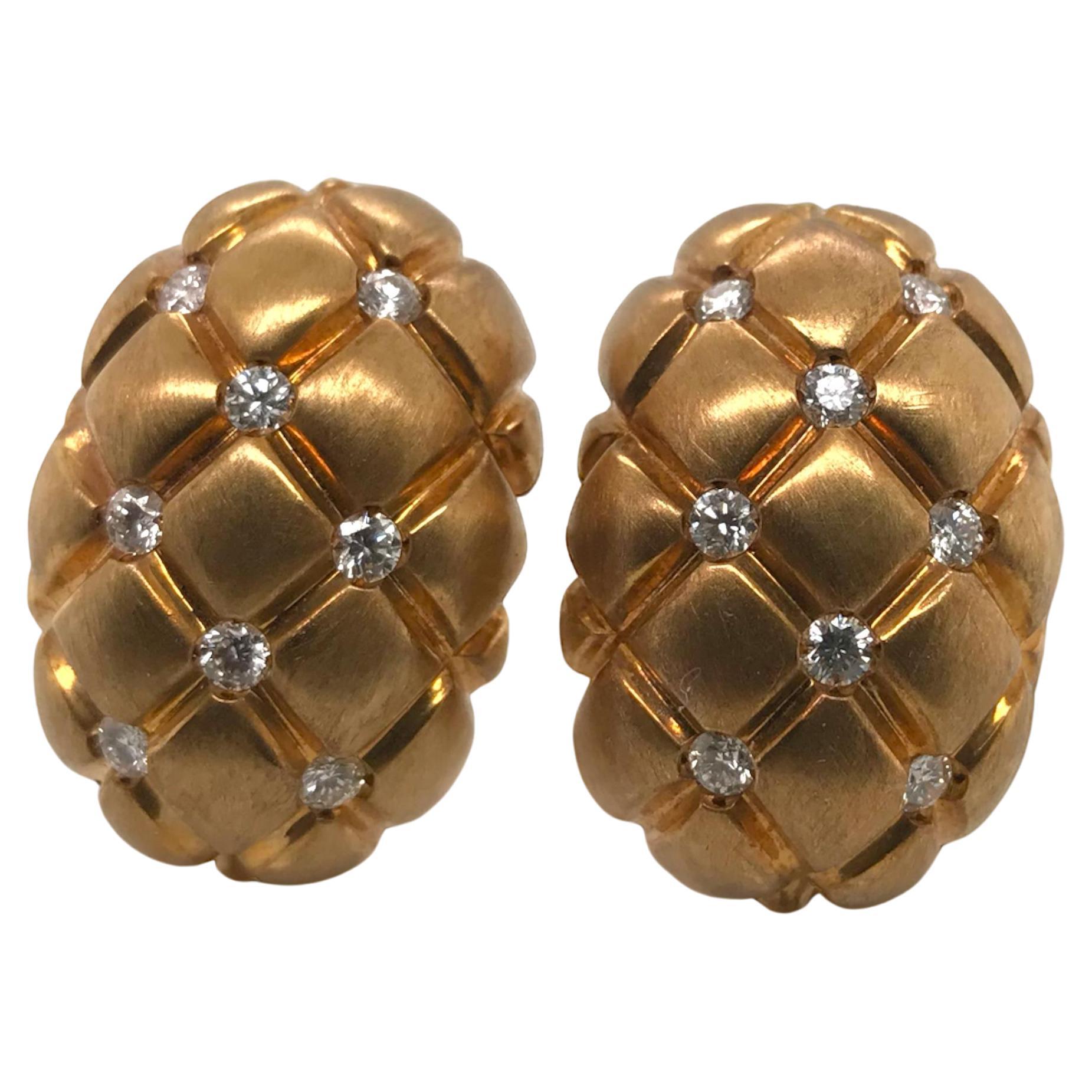 18K Yellow Gold Retro Era Pineapple Diamond Earrings